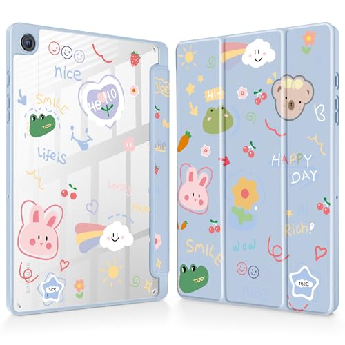 May Chen for Samsung Galaxy Tab A9 Plus 11 inch Cover 2023, Built-in Pencil Holder with Shockproof Cover Clear Transparent Back Shell Auto Wake/Sleep, Cartoon Stick Figure