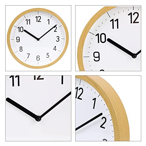 Bioinliving Wall Clock 12 Inch Wooded Round Silent Wall Clocks Large Battery Operated Non-Ticking White Clock For Living Room Kitchen Bedroom Office Home School #TOP2