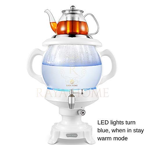 The Original -RAYA Glass Electric Samovar Modern Tea Maker, White | 4.5 Ltr/155 oz | Persian Samovar |Russian Samovar | Turkish Samovar
