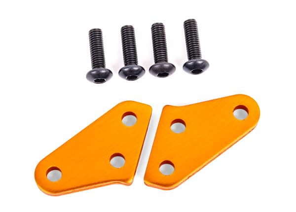 Orange aluminum steering block arms for Traxxas RC vehicles.