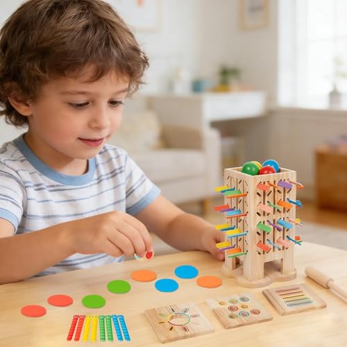 Jeu de société en bois avec lancer de dés et chutes de balles interactif