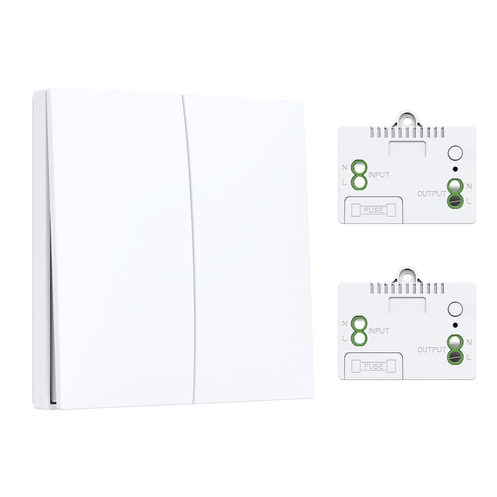 Wireless Smart Switch Kit 2 Panels + 2 Relays CE-Autonomy, Installation in 5 Min Without Cables/Works, Compatible with Old, New and Basic Home Automation, Certified Security (1v2)