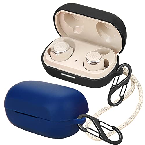 [2-Pack] easyBee Hülle Kompatibel mit JBL Reflect Flow Pro [mit 2 Karabiner], Flüssiges Silikon Case Ultradünn Stoßfest Schutzhülle Bluetooth Kopfhörer Tasche - Schwarz und Blau