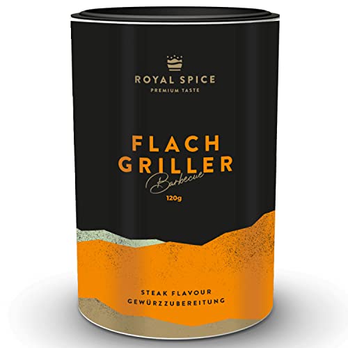Royal Spice Flachgriller 120g - BBQ Gewürzmischung & Grillgewürz für Küche und Grill - Bester, klassischer Grillgeschmack - Ein MUSS für Nackensteak, Rückensteak, Bauchscheiben, Fleischspieße uvm!