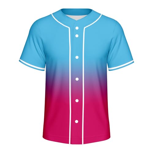 Lalkllo Men Baseball Jersey Solid Shirts Plain Casual Button Down Short Sleeves T-Shirt Sports Uniform L Gradient-Color