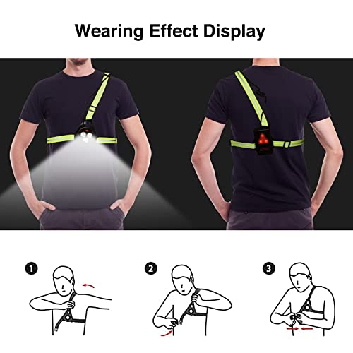 Husgw Lampada Da Corsa, Luce Da Petto A Led Regolabile A 120°,Luce Da Corsa Da 500 Lumen,Leggero, Carica Usb Lampada Corsa,Due Strisce Riflettentiper Jogging, Campeggio, Corsa (Verde E Nero) - 8