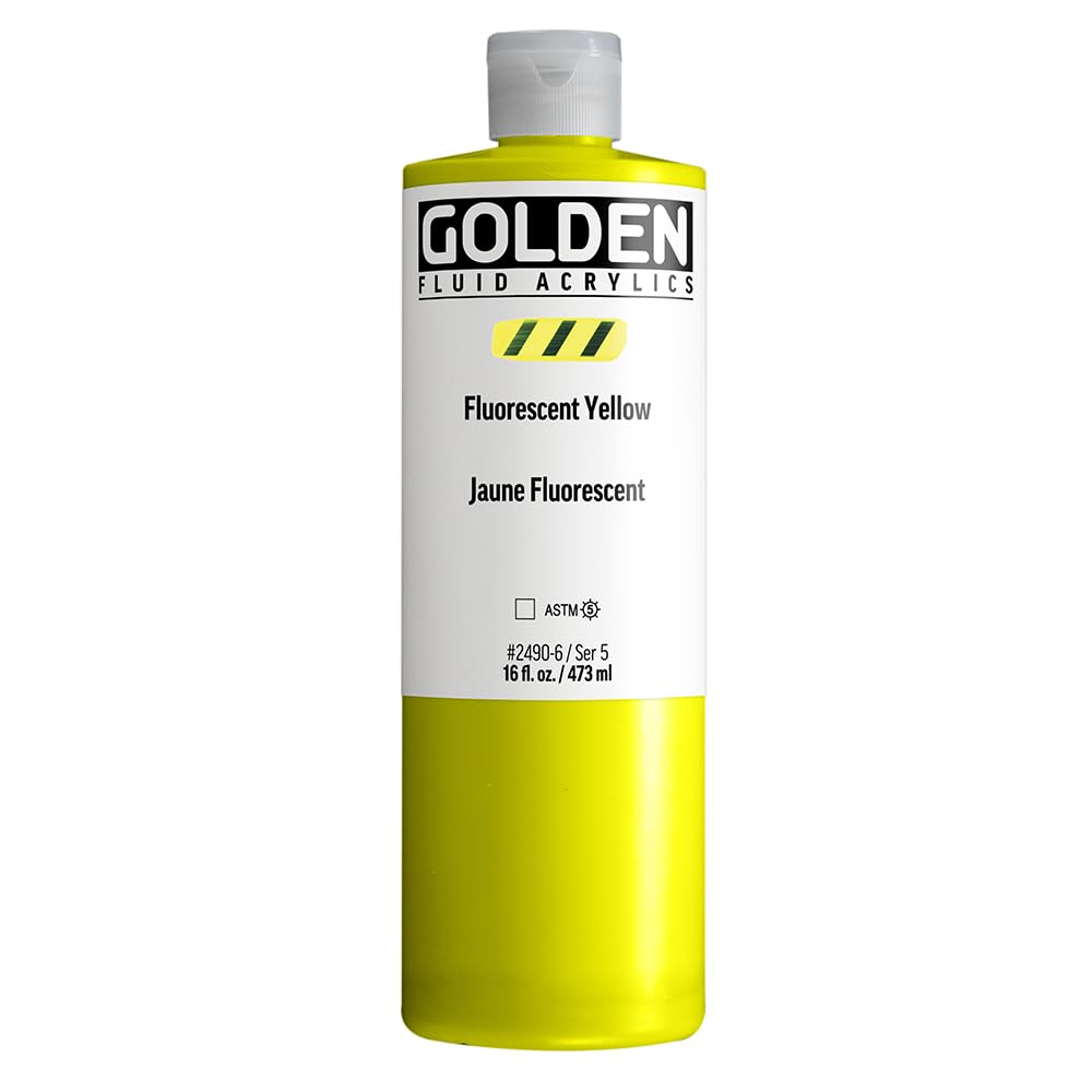 Fluid Acrylics by GOLDEN, flacon de peinture acrylique professionnelle, jaune fluo, 473 ml, transparent