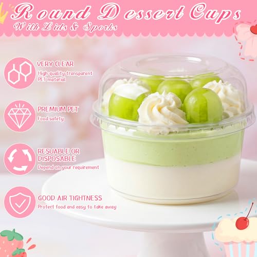 Tanlade 100 Pack 12oz Plastic Dessert Cups with Dome Lids and Spoons, Disposable Round Cake Cups Yogurt Plastic Parfait Cup To-go Container for Wedding Ice Cream Pudding Yogurt Mousse Serving by Tanlade - Image 3