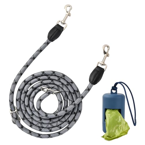 Guinzaglio per Cani di Taglia Grande e Media (15-80kg), 2.6M Regolabile doppio guinzaglio multifunzione guinzaglio a spalla in nylon con riflettore, 2 moschettoni, Resistenza Fino a 200kg