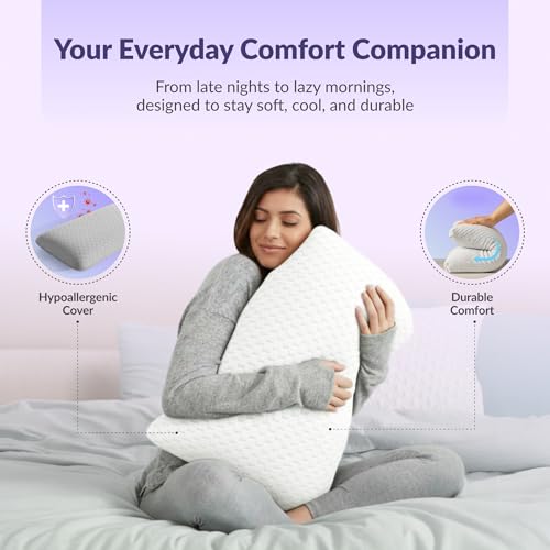 Image of SleepyHug OrthoCurve Plus Memory Foam Pillow | Soft Contouring Orthopedic Support for Neck & Spine | High-Density Pressure-Relief Foam | Breathable Soft Cover | 60x40x10 cm | White (Pack of 2)