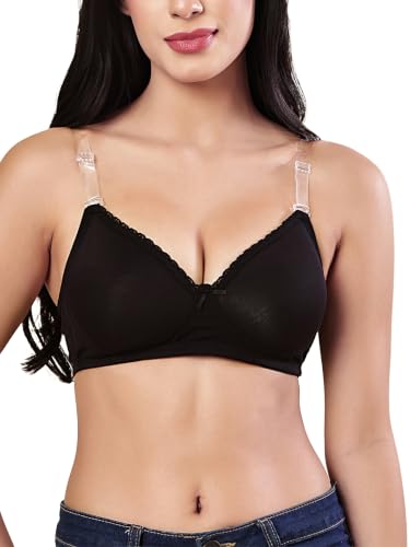 Image of Women's Seamless Padded Non Wired Cotton Stretch Everyday Bra| Detachable Straps | Transparent Straps Included
