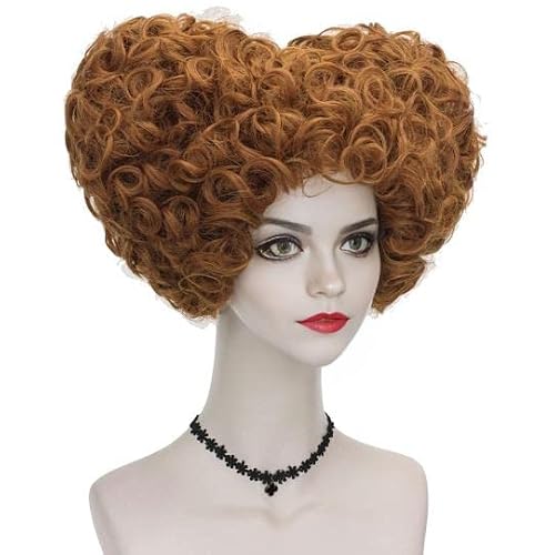 Uniquebe Auburn Brown Beehive Witch Cospaly Wig, Women Girls Heart Style Curly Synthetic Hair With Wig Cap For Halloween Party Costume Role Playing #TOP1