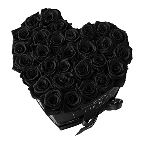 Infinity Flowerbox 29 Rosas Reales Color Negro, 3 años de duración sin Verter | En Caja de Regalo con Lazo de satén Cover