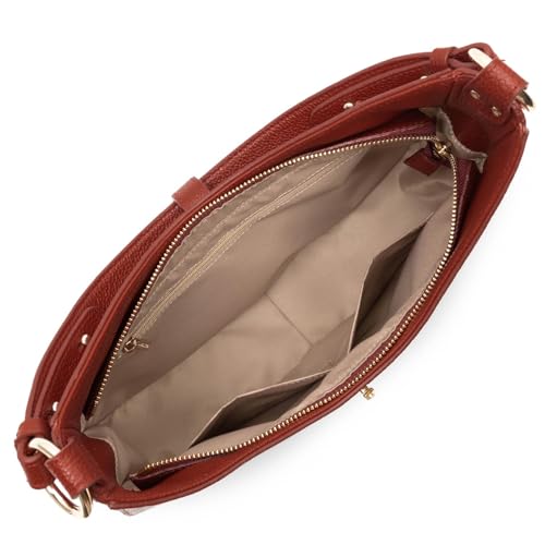 Sac besace LANCASTER Milano Horizon grand format en cuir grainé carmin pour femme active - 5