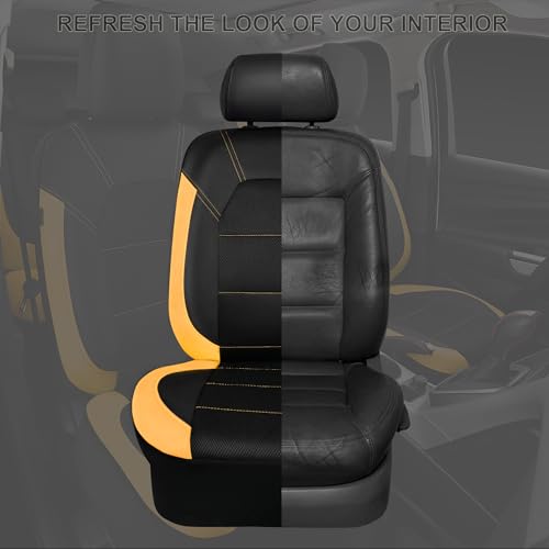 Image of CAR PASS Leather Seat Covers, Breathable Universal Car Seat Cover Full Set for Cute Women Girly,5mm Composite Sponge Inside,Airbag Compatible Fits Most Auto,SUVs,Trucks,Vans(Full Set,Black&Yellow)