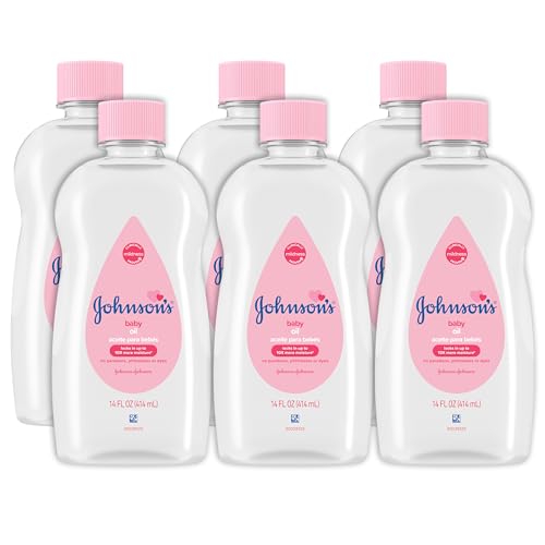 Image of Johnson's Baby Oil, Pure Mineral Oil to help Prevent Moisture Loss for baby, Kids & Adults, Gentle & Soothing Baby Massage Oil for Dry Skin Relief, Original Scent, 14 fl. oz(Pack of 6)