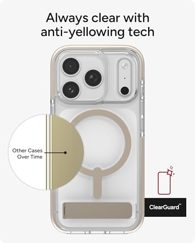 Image of ZAGG Santa Cruz Snap Case with Kickstand for iPhone 17 Pro - Titanium, Drop Protection (13ft /4m), MagSafe Charging Compatible, ClearGuard Anti-Yellowing Technology, Scratch Resistant Phone Case