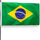 DANF Brazil Flag 3x5 Ft Thick Polyester, Fade Resistant, Brass Grommets, Canvas Header Brazilian National Flags 3 X 5 Feet