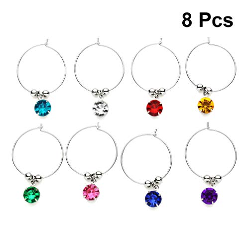 Hemoton Wine Glass Charms, 8pcs Diamonds Colorful Wine Glass Markers Charms Identifier for Wine Cocktails Martini Champagne for Christmas Birthday Party Bar (Mixed Colors)