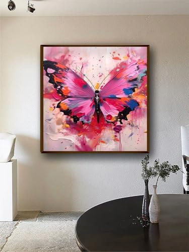Image of Artsense Painting for wall decoration Abstract wall painting for living- butterfly painting for home decoration with frame-Multicolor /20x20 inches /(50x50 cm) (Pink)