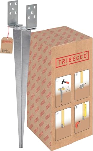 TRIBECCO Douille à enfoncer en forme de U pour poteaux en bois carré - Support de poteau réglable jusqu'à 140 mm - Longueur 700 mm - Support de poteau en forme de U à enfoncer dans le sol - En acier