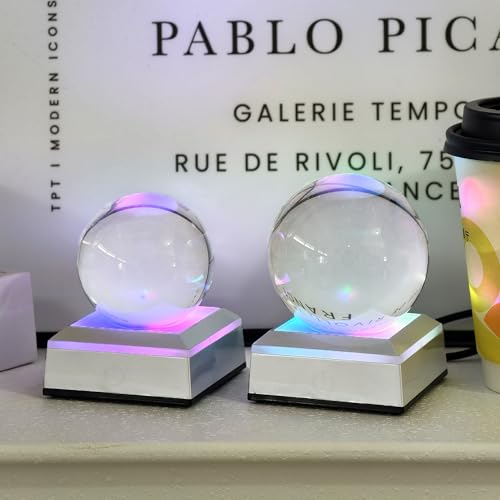 Image of 4-Pack LED Display Base with Spherical Recess & Touch Switch, Crystal Ball Light Stand for 3D Laser Crystal Glass Art, Home Decor, and Figurine Display Lighting Platform