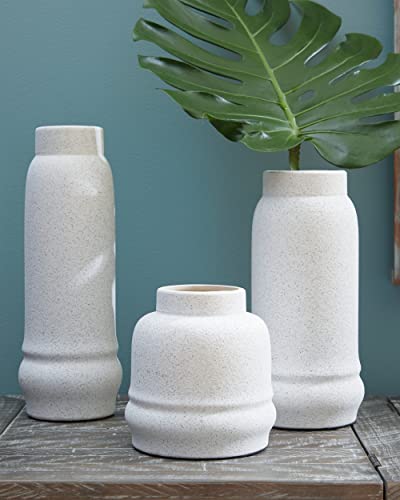 Signature Design By Ashley Jayden 3 Piece Textured Ceramic Vase Set, White Stone Finish #TOP1