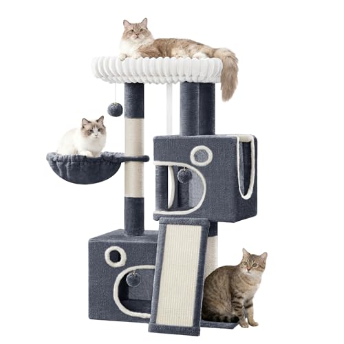 Hzuaneri Kratzbaum, 98 cm Kleiner Katzenbaum, Geräumiges und Stabile, mit Weiche Große Plattform, Plüschbälle, Höhlen, Kratzsäulen, Katzenkratzbrett, Dunkelgrau MS10118SG Hzuaneri Kratzbaum, 98 cm Kleiner Katzenbaum, Geräumiges und Stabile, mit Weiche Große Plattform, Plüschbälle, Höhlen, Kratzsäulen, Katzenkratzbrett, Dunkelgrau MS10118SG