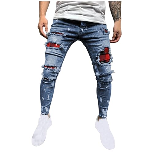 Jeans for Men Slim Fit Vintage Ripped Holes Pants Teen Boys Fashion Hip Hop Streetwear Frayed Denim Trousers Stretch