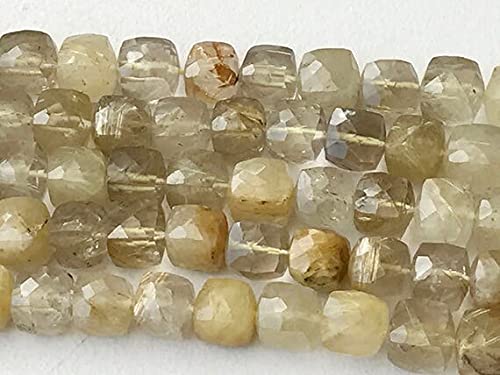 Collier en quartz rutilé d'exception avec perles cubes en pierre naturelle