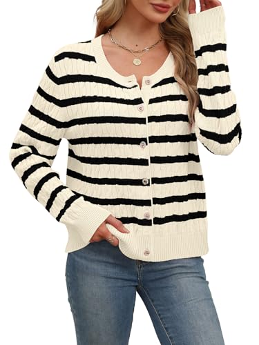 Image of WIHOLL Women's Cable Knit Lightweight Cardigan Sweaters Long Sleeve Button Down 2025 Spring Fashion