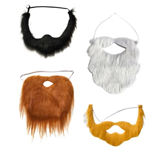 GHPKOTW 4 Stück Gefälschte Bärte Schnurrbärte,Künstlicher Bart,Falscher Kostüm Whisker,Lustiger Bart Zubehör für Halloween,Party, Weihnachtsfeier