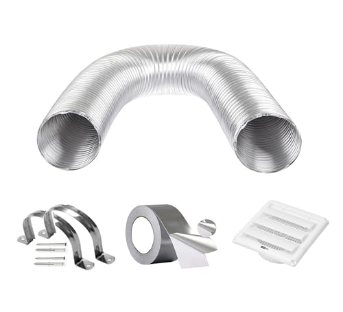 Image of Kitchen Chimney Aluminium Exhaust Pipe & Vent Cover with Installation Kit (8 FT KIT), Silver