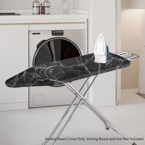 Image of Black Marble Printed Ironing Board Cover 15X54 inch - Stain-Resistant, Standard Size Iron Board Cover with Hook and Loop Elastic Edge Easy to Install, Heatproof