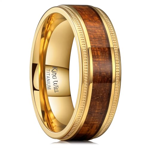 King Will Titanium Wedding Band for Men-Nature 8mm Gold Titanium