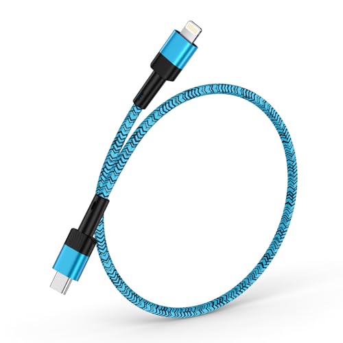 USB-C to Lightning ケーブル 0.3m タイプC iPhone 充電ケーブル PD対応 25W 急速充電 高速データ転送 ナイロン編み 高耐久 iPhone 14/13/12/11/X/8/7/6/5/iPad Mini/Air/Pro 対応 ブルー