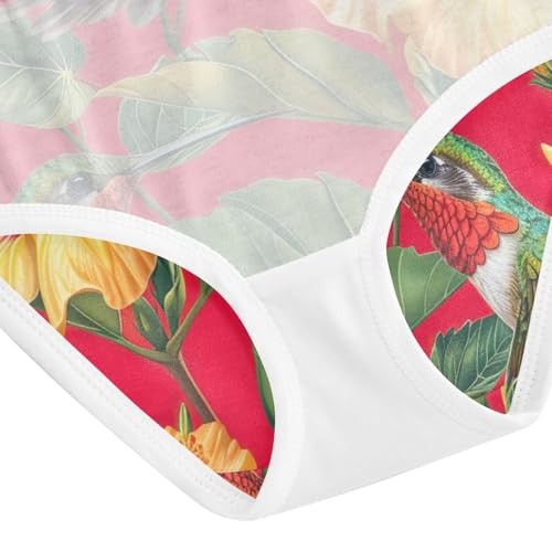 Toddler Briefs, Vibrant Red Green Hummingbirds Cotton Girls Underwear, 2T–8 Years4