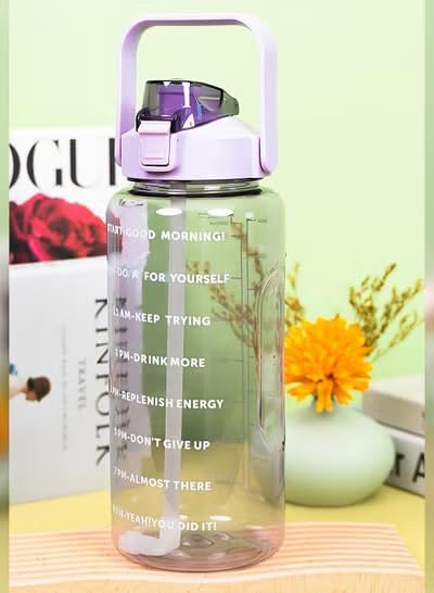 Image of 4Mura 2 L Capacity Belt Straw Transparent Motivational Water Bottles|Time Marker Leak Proof&Break-Proof|Best Usage For Office /School /Gym /Travel Bottle|Bpa-Free Fitness Sports Bottle (PURPLE)