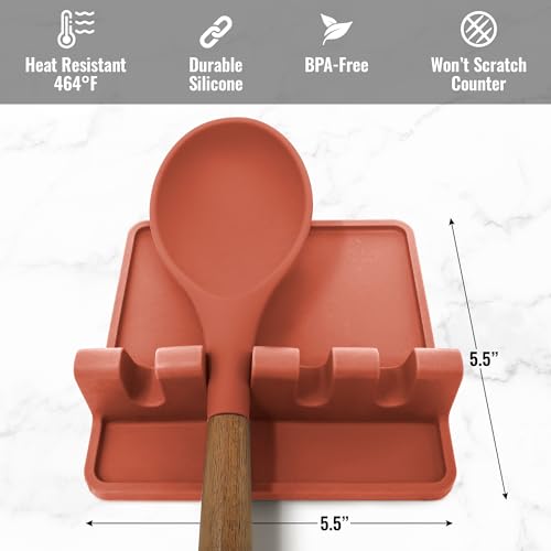 Image of Zulay Kitchen Silicone Utensil Rest with Drip Pad for Multiple Utensils - BPA-Free, Heat-Resistant Spoon Rest & Spoon Holder for Stove Top - Kitchen Utensil Holder for Ladles & Tongs - Canyon Rose