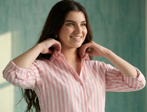 Image of Women's Cotton Striped Shirt | Casual Button Down Shirts for Women | Full Sleeve Stylish Office Wear Top | Regular Fit Color