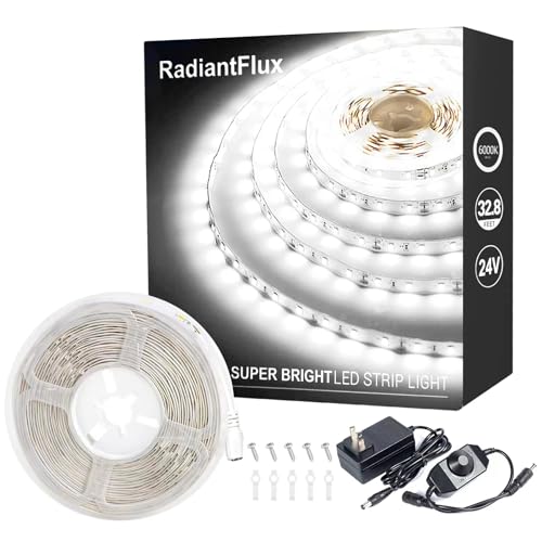 Image of Small Led Light Strip, 12V Updated 24V Dimmable Cuttable LED Lights Strip, 32.8ft 600Leds, Super Bright LED Tape Lights for Living Room, Bedroom, Kitchen, Vanity Mirro,Flexible LED Light Strips
