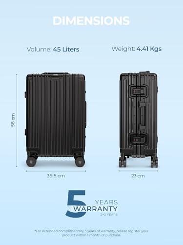 Image of EUME 100% Aluminium Cabin Trolley Bag Small for Travelling 50cm | Durable High-End 8 Silentrun 360 Degree Spinner Wheels | Premium Trolley Bag Small for Travel (Black with Black Wheels)