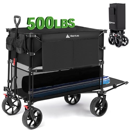 Hikenture Double Decker Wagon, 400L Extra Large Beach Wagon with Big Wheels for Sand, 500LBS Heavy Duty Collapsible Cart with Tailgate, Utility Carts Foldable for Beach, Sports by Hikenture - Used condition - US$90.54