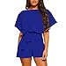 IMJONO ❤Liquidation Combishort Femme Romper Combinaison Short Chic Robe Plage D'Été avec Ceinture Couleur Unie Larges à col Rond et à Manches Courtes Pantalon Jumpsuit Combishort(Bleu,L