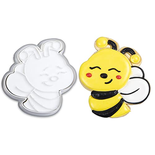 Mostop Smiling Bee Cookie Cutters With Stamper, 3D Bee Cookie Molds For Candy Chocolate Biscuit Pastry Baking Molds, Honey Bee Party Decoration Favor #TOP19