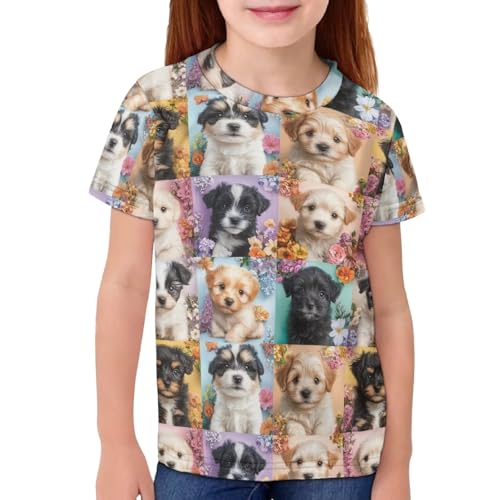 Frymappies Kids Puppy Dog Shirt Girls Floral Tshirt 2T 3T Short Sleeve T Shirt Novelty Graphic Tee Toddler Girl Cute Crewneck Tops Casual Super Soft Summer Tunic Shirts Active School Outfits