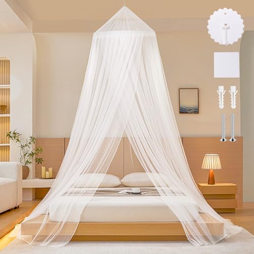Weiß Mosquito Netz Bett Rund EinzeltüR, Himmel Bett VorhäNge Feinmaschiges Als Moskitoschutz, Betthimmel Doppel Bett Inklusive Klebehaken,...