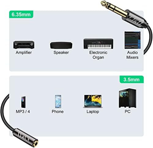 J&D 1/4 inch to 3.5mm Headphone Adapter, Gold Plated Copper Shell 3.5mm 1/8 inch Female TRS to 6.35mm 1/4 inch Male TRS Stereo Audio Cable for Guitar Amp, Amplifiers,headphones extension cable 3 Feet