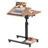 LINGMI Mobile Height Adjustable Laptop Desk with Mouse Pad, Portable Laptop Desk Rolling Tiltable Table with Small Side Table for Couch,Rolling Computer Stand