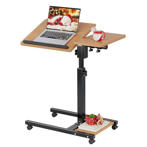 Laptop Desk Stand for Bed Portable Desk Overbed Bedside Mobile Laptop Table Rolling Foldable Table Adjustable Height with Locked Wheels & Mouse Pad for Office Sofa by LINGMI - Used condition - CA$62.50
